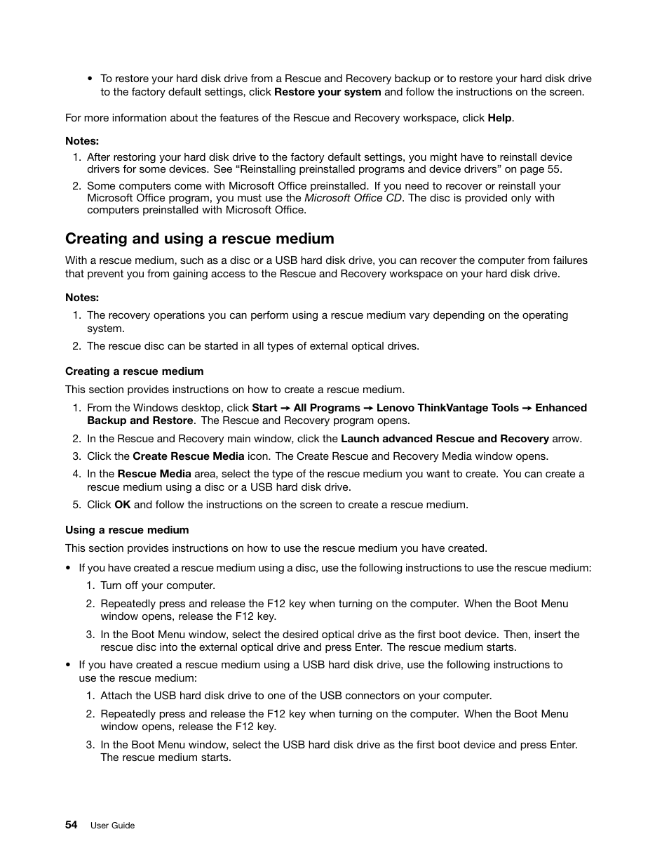 Creating and using a rescue medium | Lenovo ThinkPad X140e User Manual | Page 70 / 156