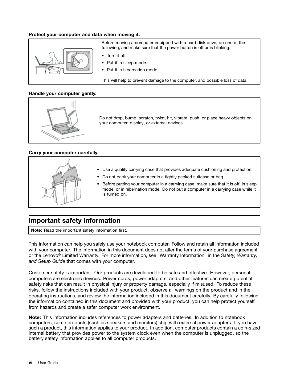 Important safety information | Lenovo ThinkPad X140e User Manual | Page 8 / 156