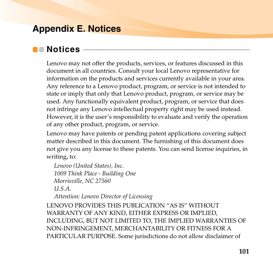 Appendix e. notices, Notices | Lenovo IdeaPad U550 User Manual | Page 115 / 144