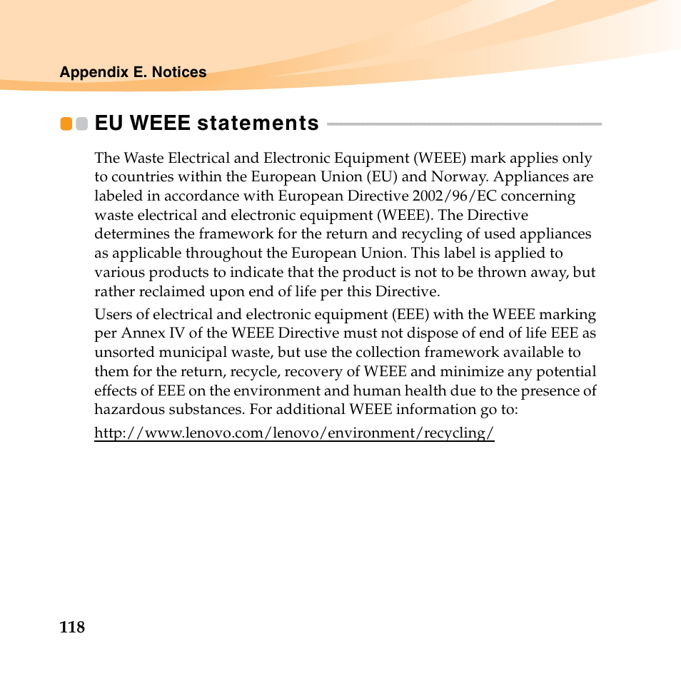 Eu weee statements | Lenovo IdeaPad U550 User Manual | Page 132 / 144