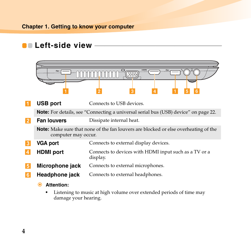 Left-side view | Lenovo IdeaPad U550 User Manual | Page 18 / 144