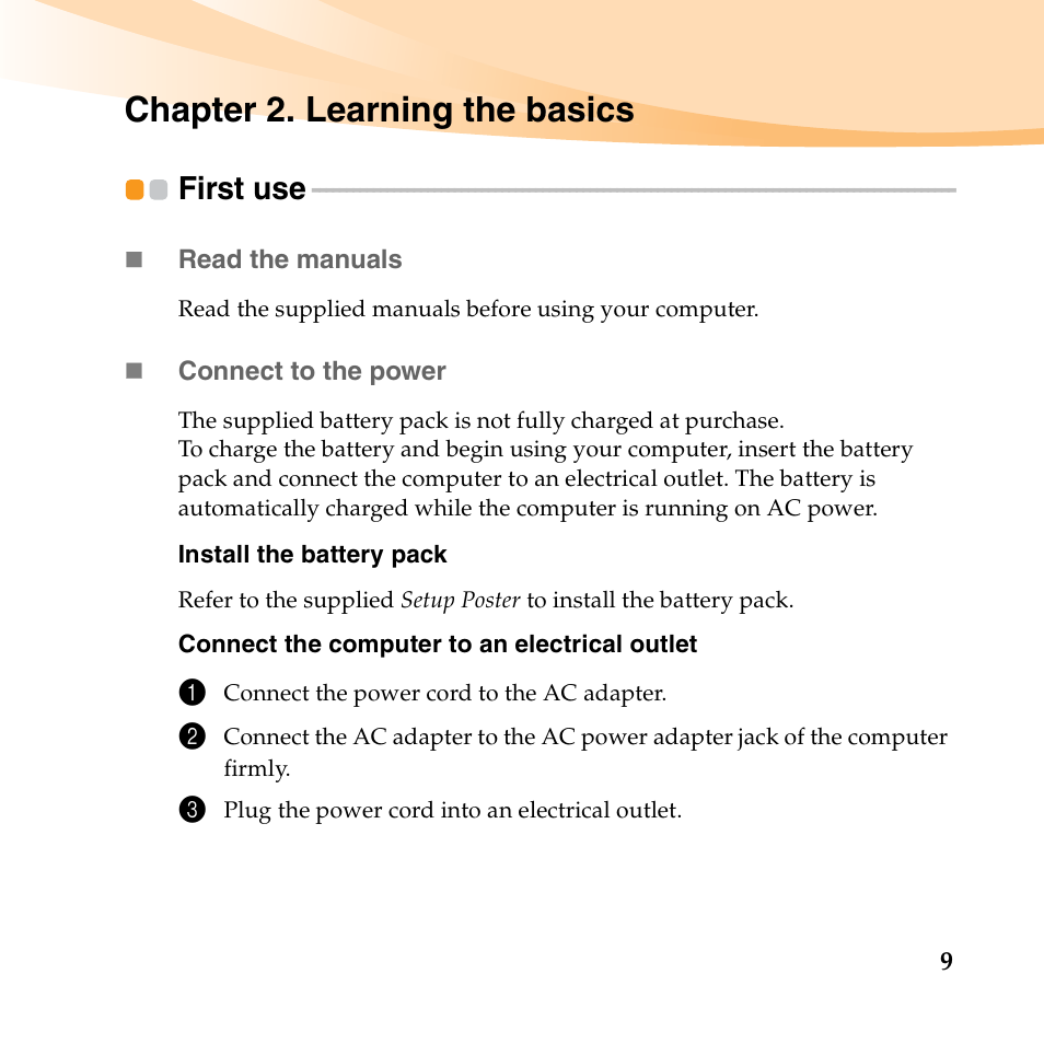 Chapter 2. learning the basics, First use | Lenovo IdeaPad U550 User Manual | Page 23 / 144