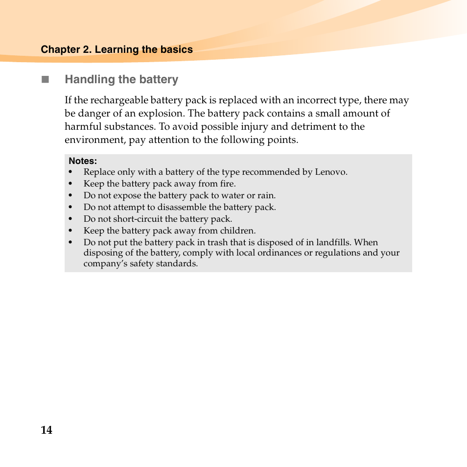 Handling the battery | Lenovo IdeaPad U550 User Manual | Page 28 / 144