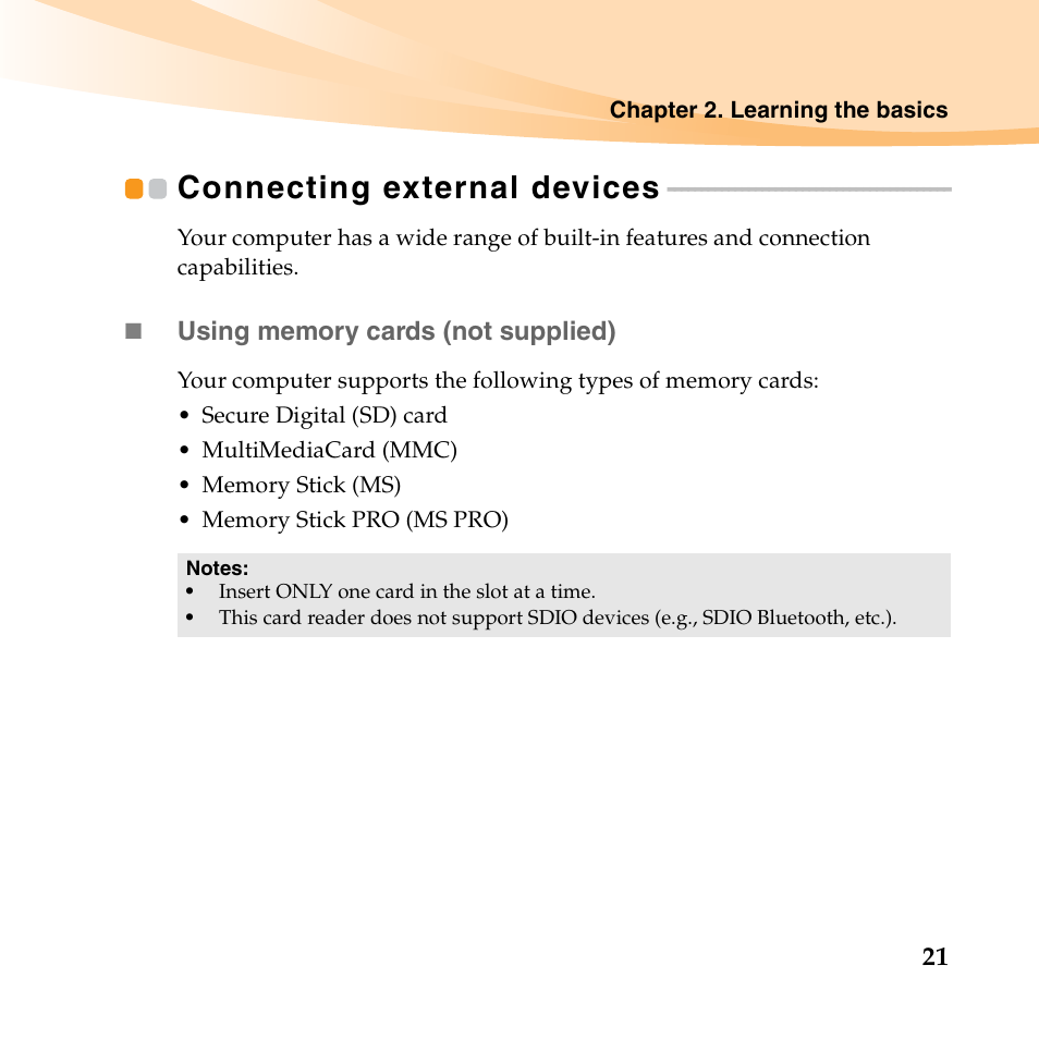 Connecting external devices | Lenovo IdeaPad U550 User Manual | Page 35 / 144