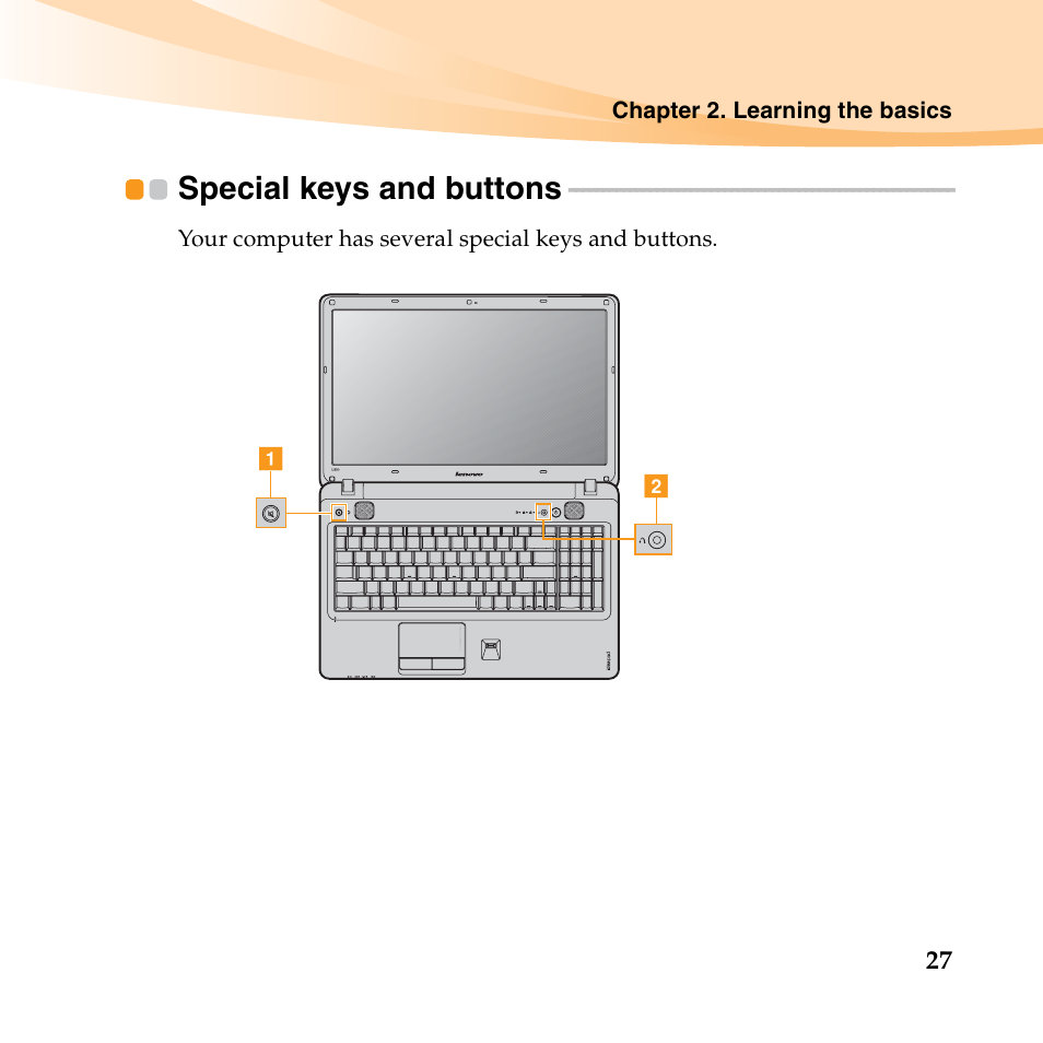 Special keys and buttons | Lenovo IdeaPad U550 User Manual | Page 41 / 144