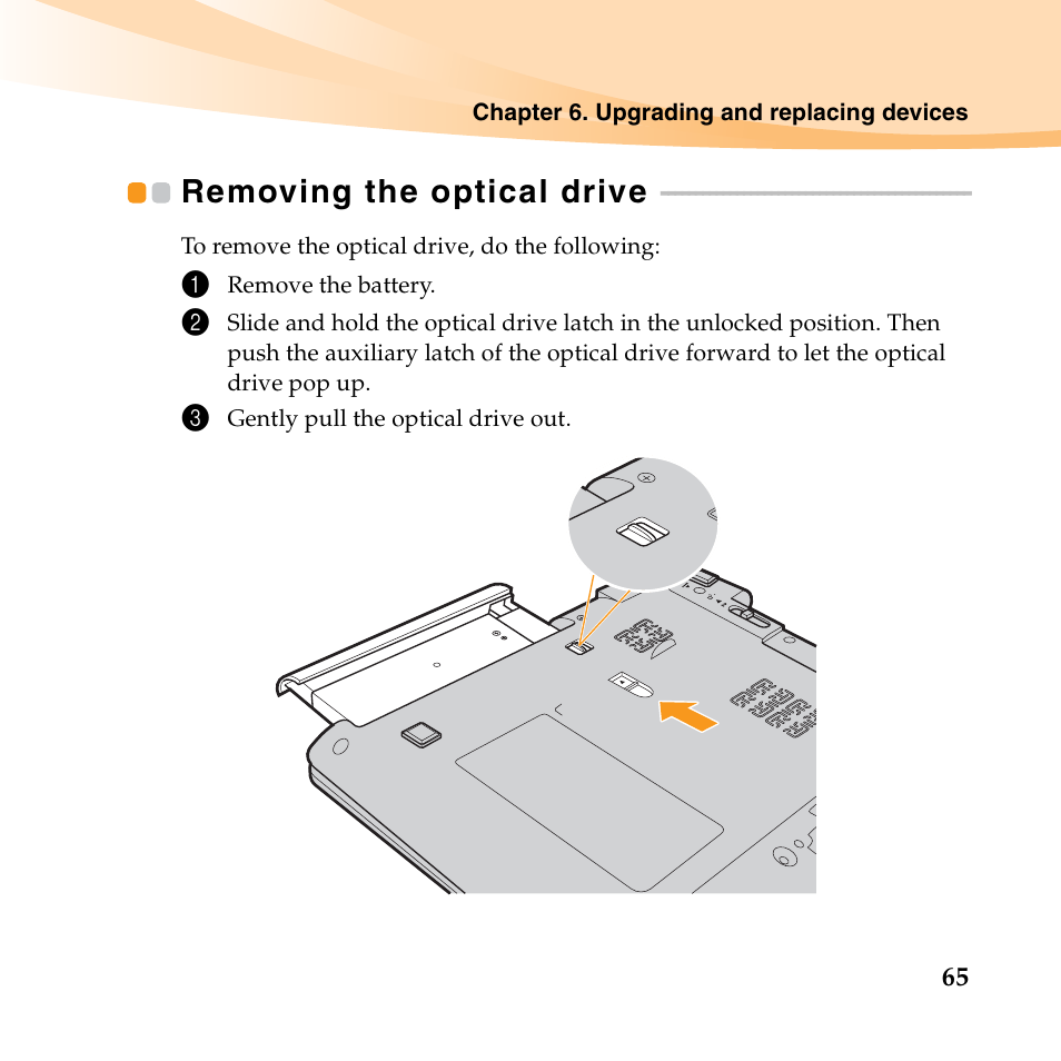 Removing the optical drive | Lenovo IdeaPad U550 User Manual | Page 79 / 144