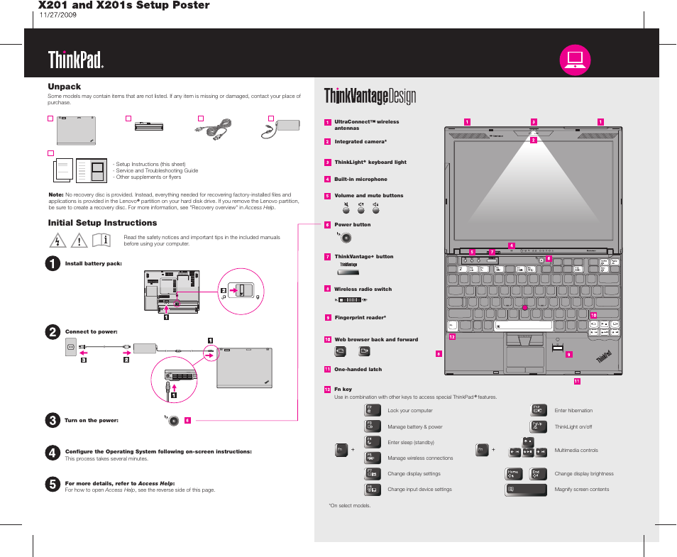 Lenovo THINKPAD X201S User Manual | 2 pages