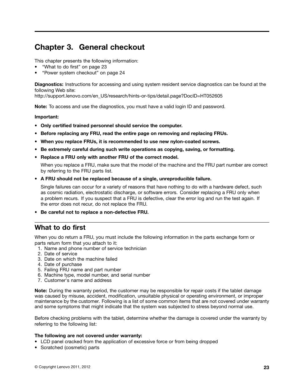 Chapter 3. general checkout, What to do first | Lenovo ThinkPad Tablet User Manual | Page 29 / 72