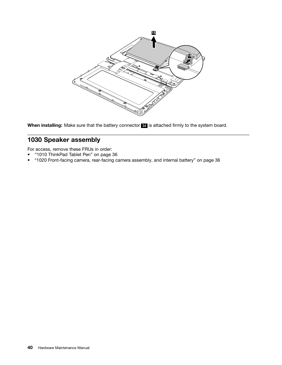 1030 speaker assembly | Lenovo ThinkPad Tablet User Manual | Page 46 / 72