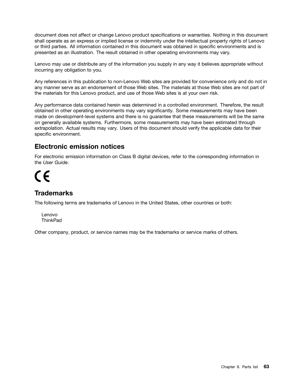 Electronic emission notices, Trademarks | Lenovo ThinkPad Tablet User Manual | Page 69 / 72