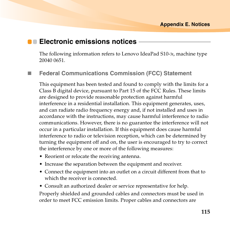 Electronic emissions notices | Lenovo IdeaPad S10-3t User Manual | Page 129 / 150