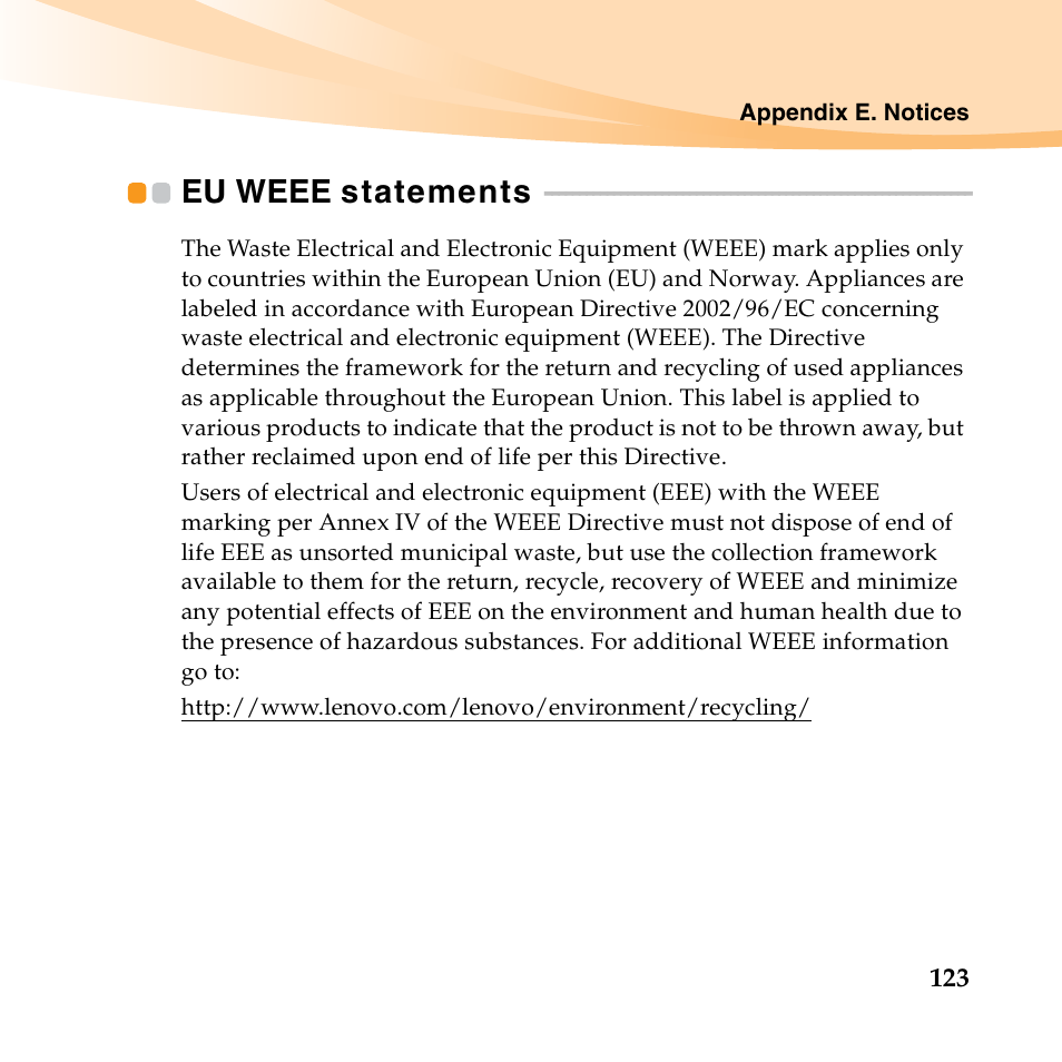 Eu weee statements | Lenovo IdeaPad S10-3t User Manual | Page 137 / 150