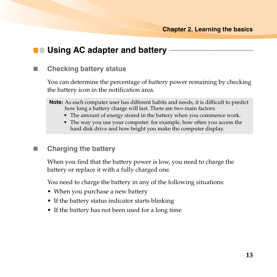 Using ac adapter and battery | Lenovo IdeaPad S10-3t User Manual | Page 27 / 150