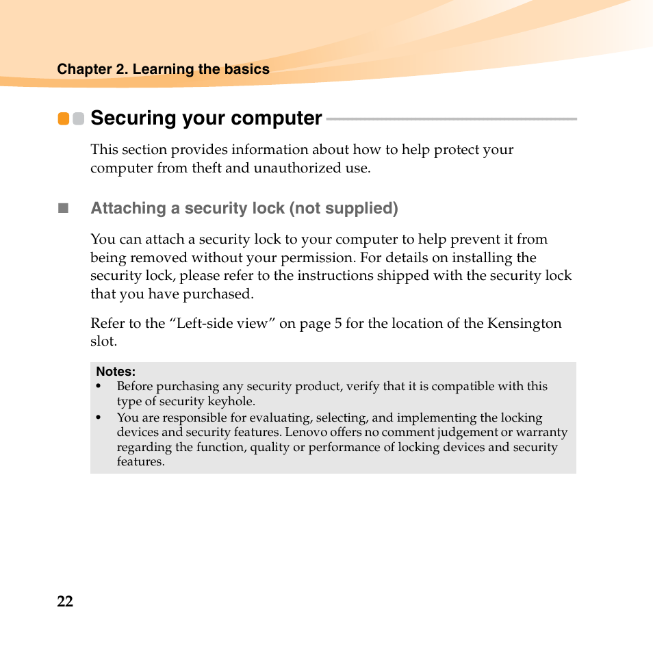 Securing your computer | Lenovo IdeaPad S10-3t User Manual | Page 36 / 150