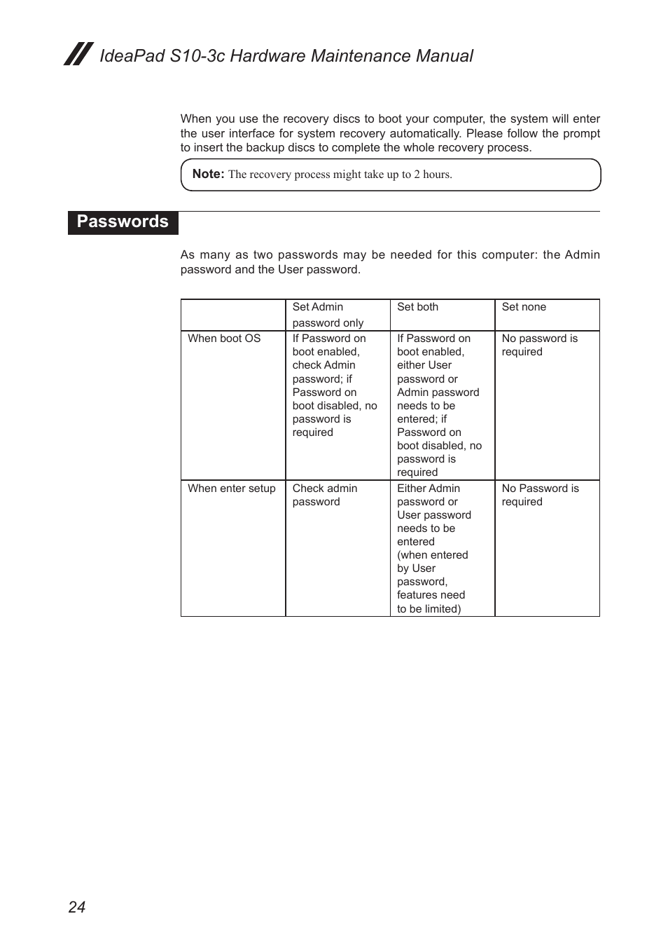 Passwords, Power-on password, Supervisor password | Ideapad s10-3c hardware maintenance manual | Lenovo IdeaPad S10-3c User Manual | Page 28 / 88