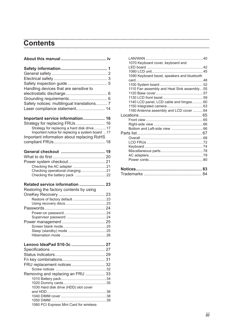 Lenovo IdeaPad S10-3c User Manual | Page 3 / 88