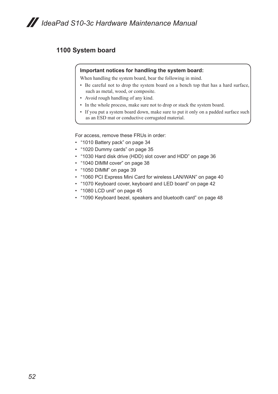 1100 system board, Ideapad s10-3c hardware maintenance manual | Lenovo IdeaPad S10-3c User Manual | Page 56 / 88