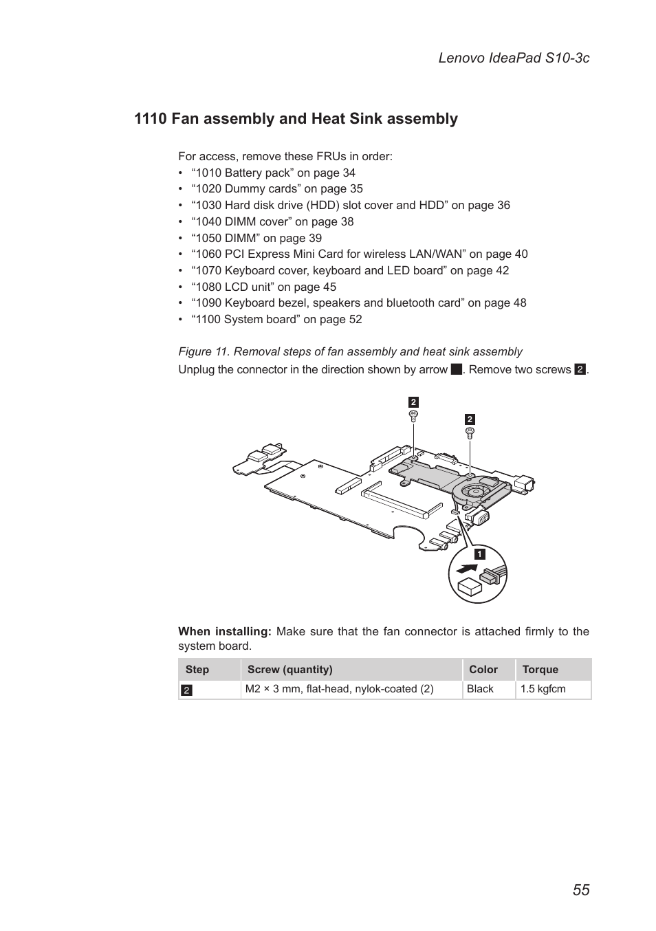 1110 fan assembly and heat sink assembly | Lenovo IdeaPad S10-3c User Manual | Page 59 / 88