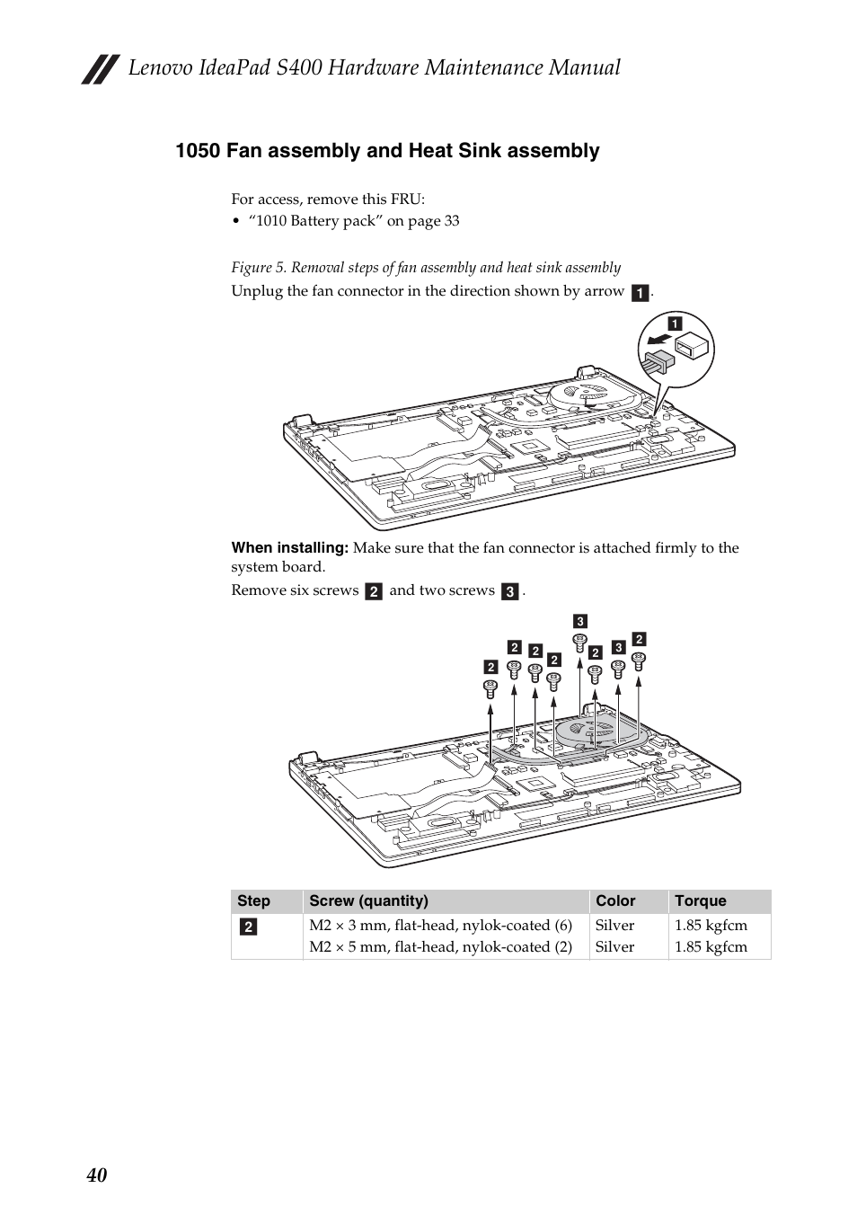 1050 fan assembly and heat sink assembly, Lenovo ideapad s400 hardware maintenance manual | Lenovo IdeaPad S400u Notebook User Manual | Page 44 / 83