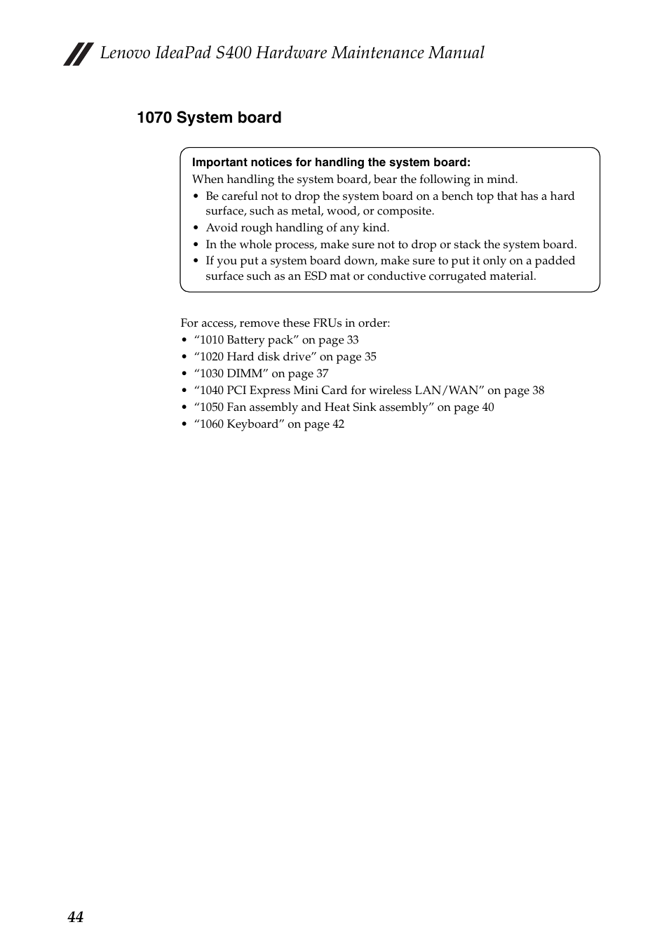 1070 system board, Lenovo ideapad s400 hardware maintenance manual | Lenovo IdeaPad S400u Notebook User Manual | Page 48 / 83