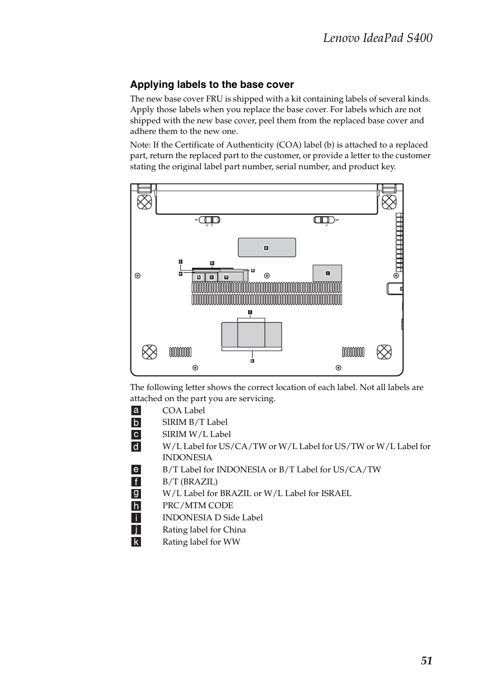 Lenovo ideapad s400, Applying labels to the base cover | Lenovo IdeaPad S400u Notebook User Manual | Page 55 / 83