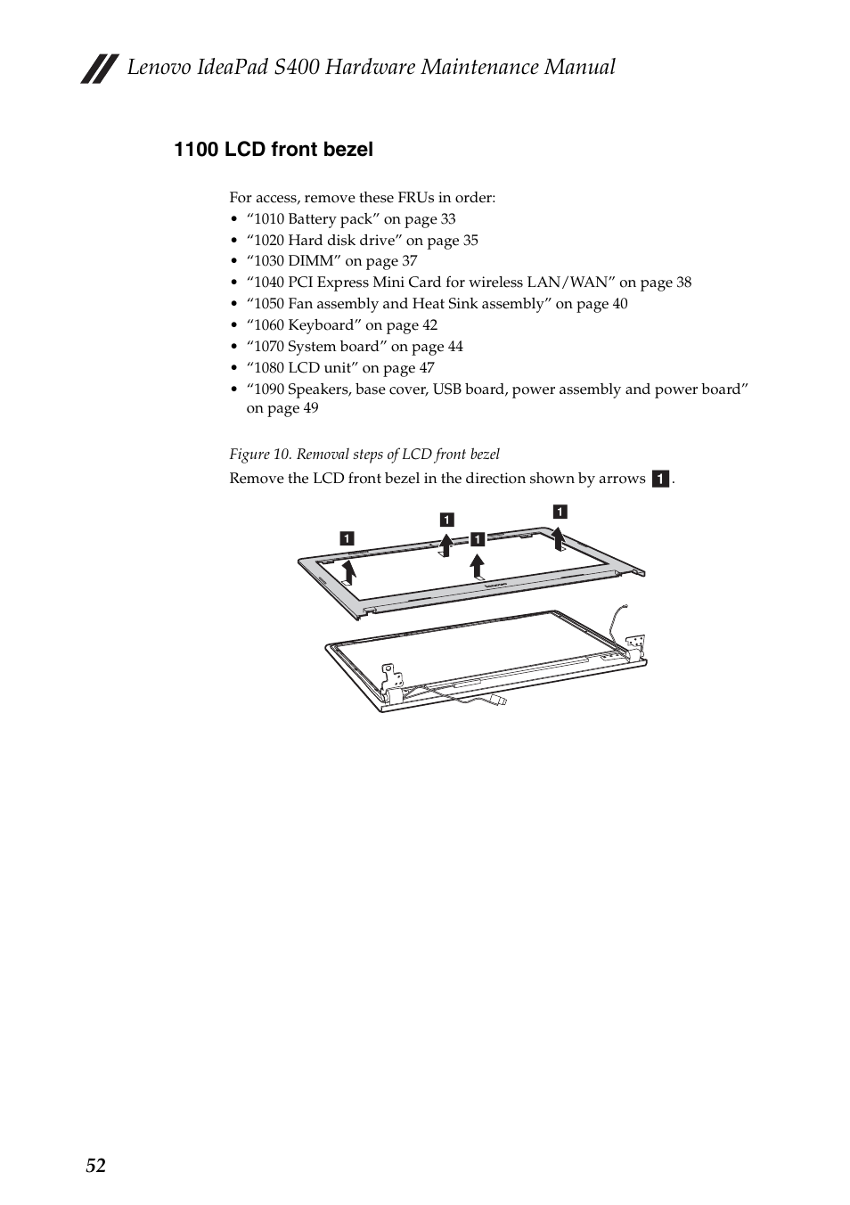 1100 lcd front bezel, Lenovo ideapad s400 hardware maintenance manual | Lenovo IdeaPad S400u Notebook User Manual | Page 56 / 83