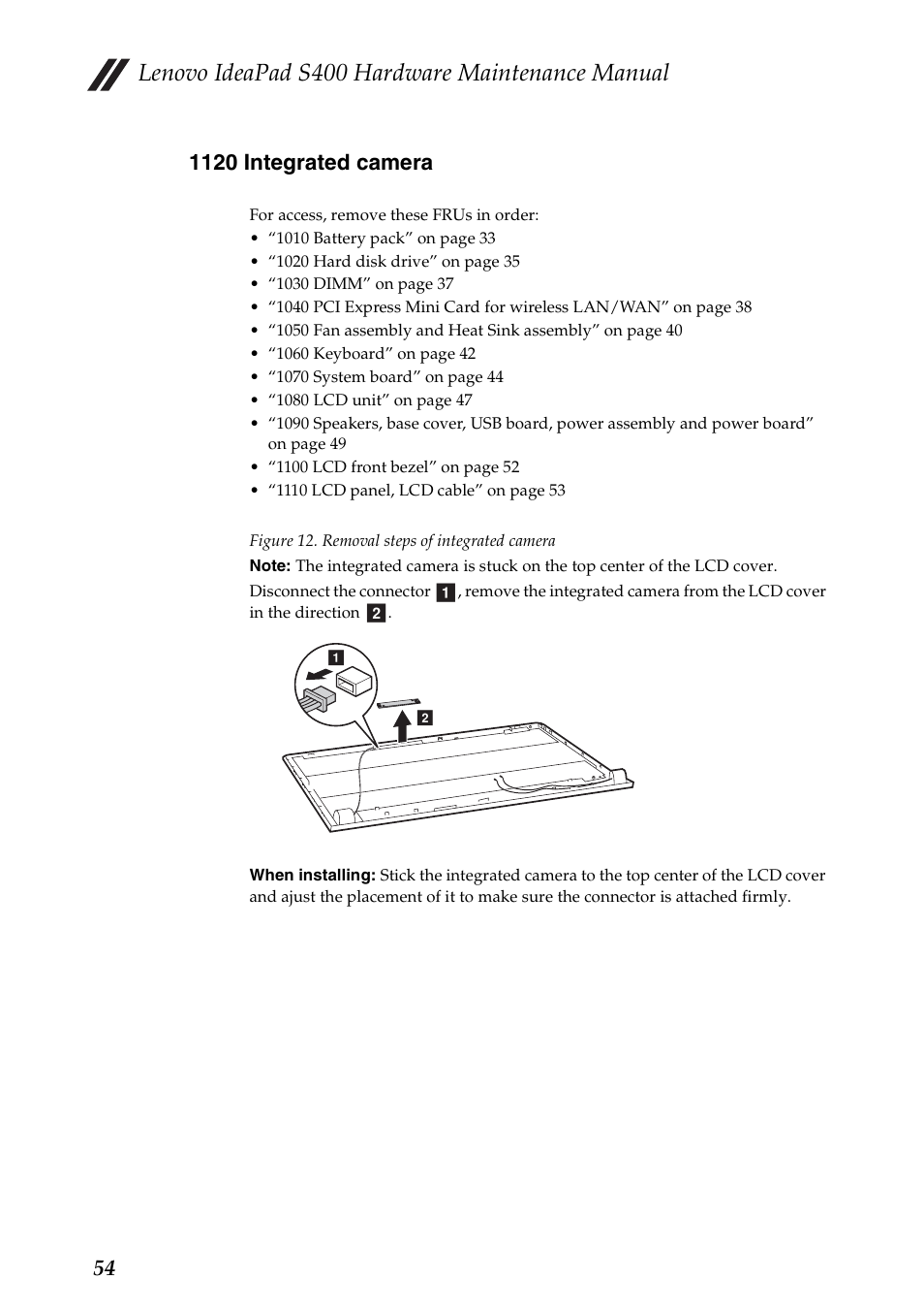 1120 integrated camera, Lenovo ideapad s400 hardware maintenance manual | Lenovo IdeaPad S400u Notebook User Manual | Page 58 / 83