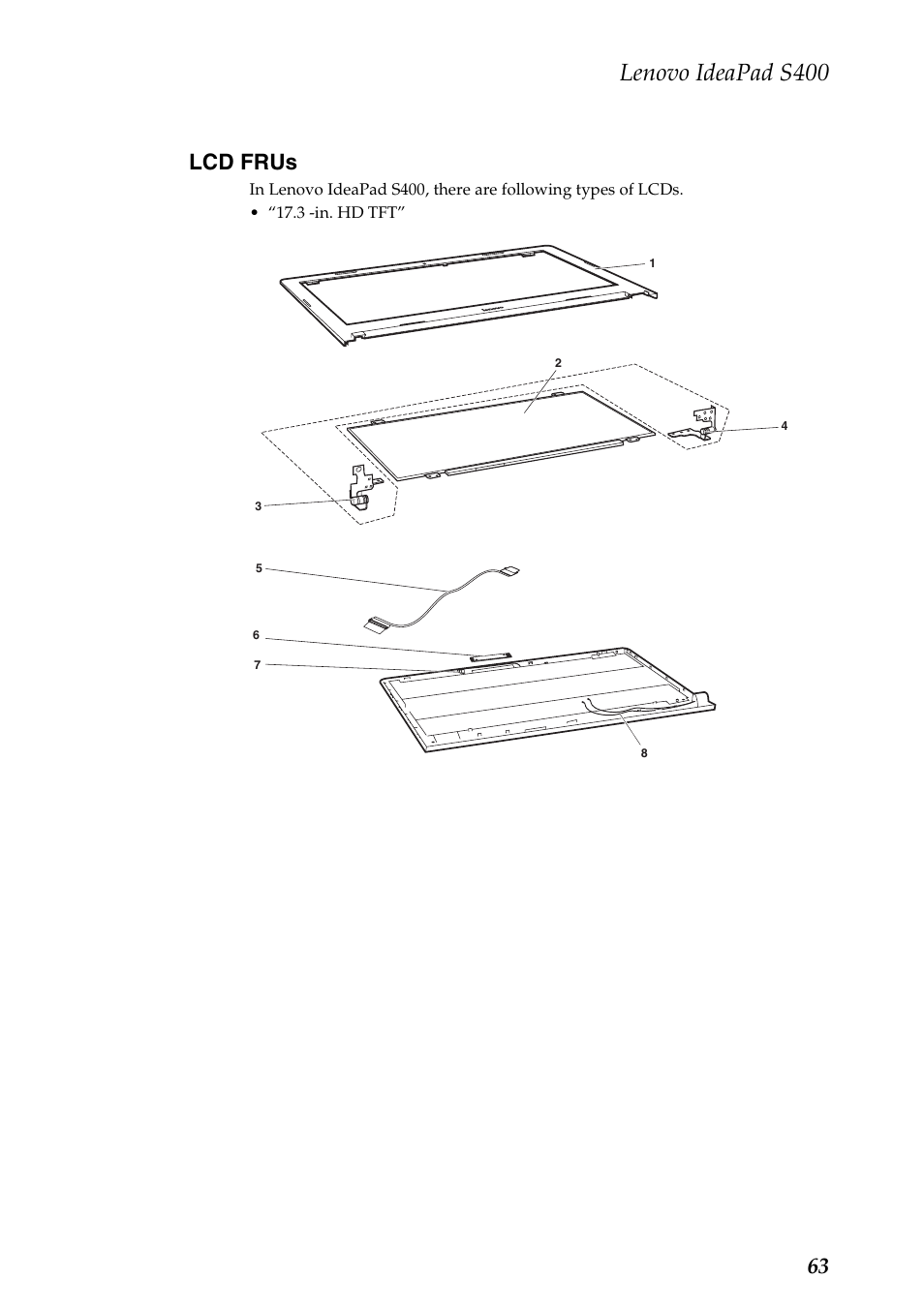 Lcd frus, Lenovo ideapad s400, 63 lcd frus | Lenovo IdeaPad S400u Notebook User Manual | Page 67 / 83