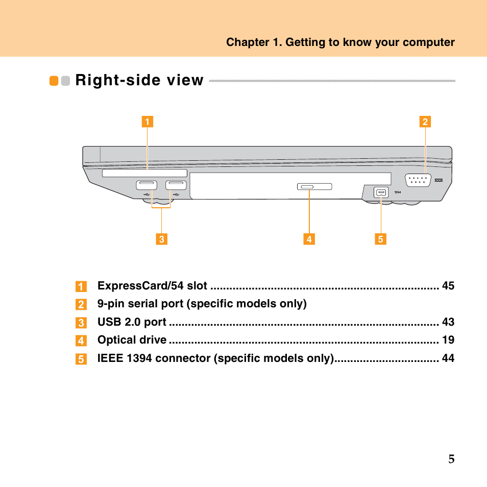 Right-side view | Lenovo E43 Notebook User Manual | Page 11 / 142