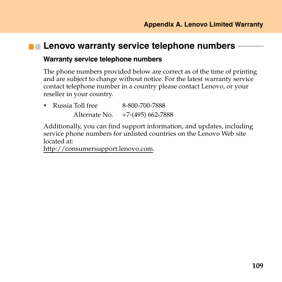 Lenovo warranty service telephone numbers | Lenovo E43 Notebook User Manual | Page 115 / 142