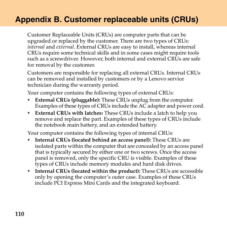 Appendix b. customer replaceable units (crus) | Lenovo E43 Notebook User Manual | Page 116 / 142