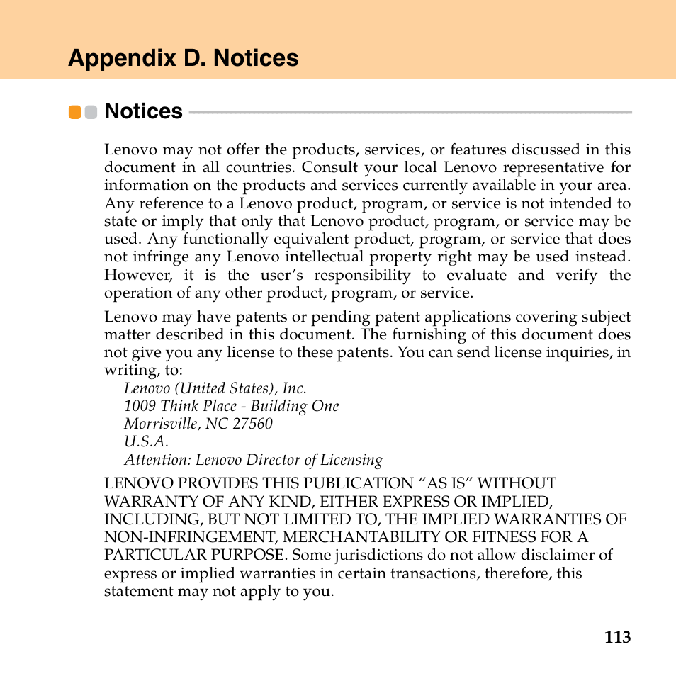 Appendix d. notices, Notices | Lenovo E43 Notebook User Manual | Page 119 / 142