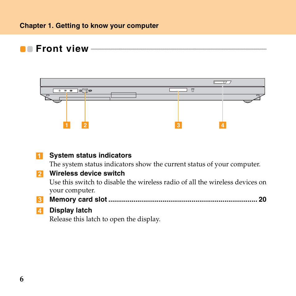 Front view | Lenovo E43 Notebook User Manual | Page 12 / 142