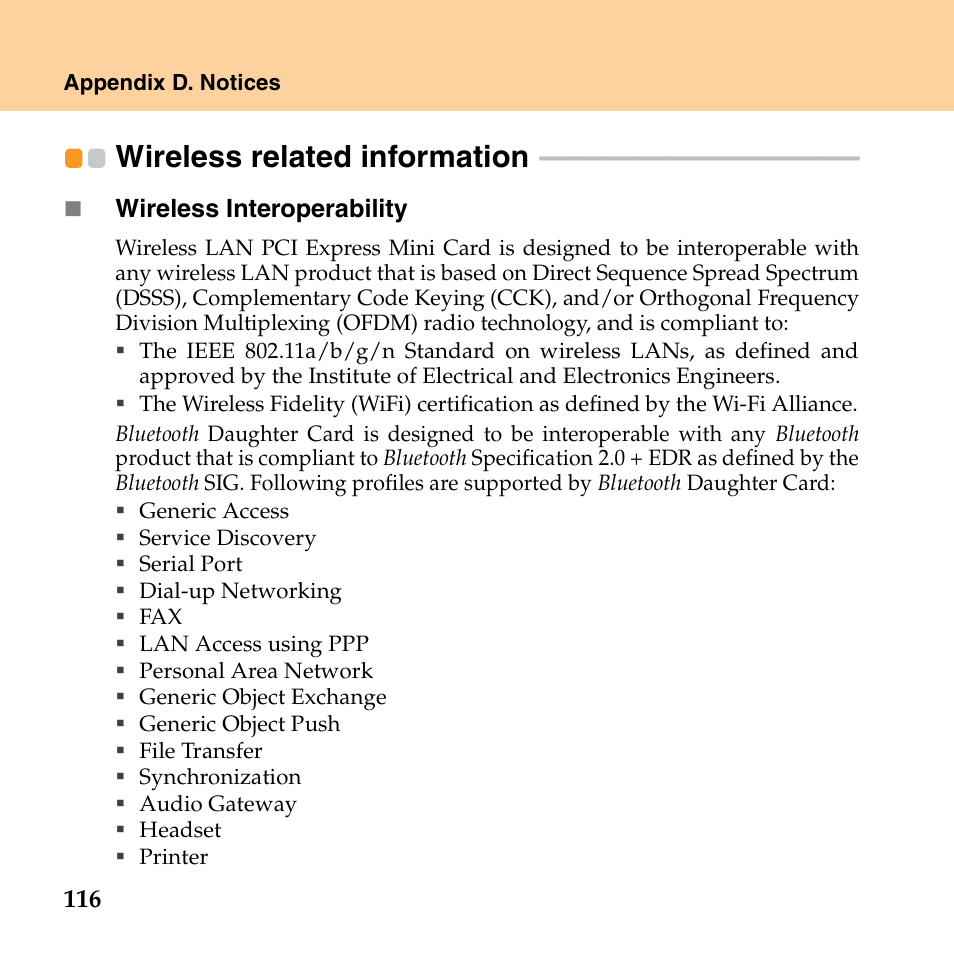 Wireless related information | Lenovo E43 Notebook User Manual | Page 122 / 142