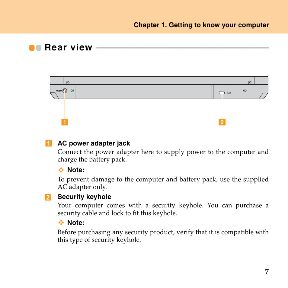 Rear view | Lenovo E43 Notebook User Manual | Page 13 / 142