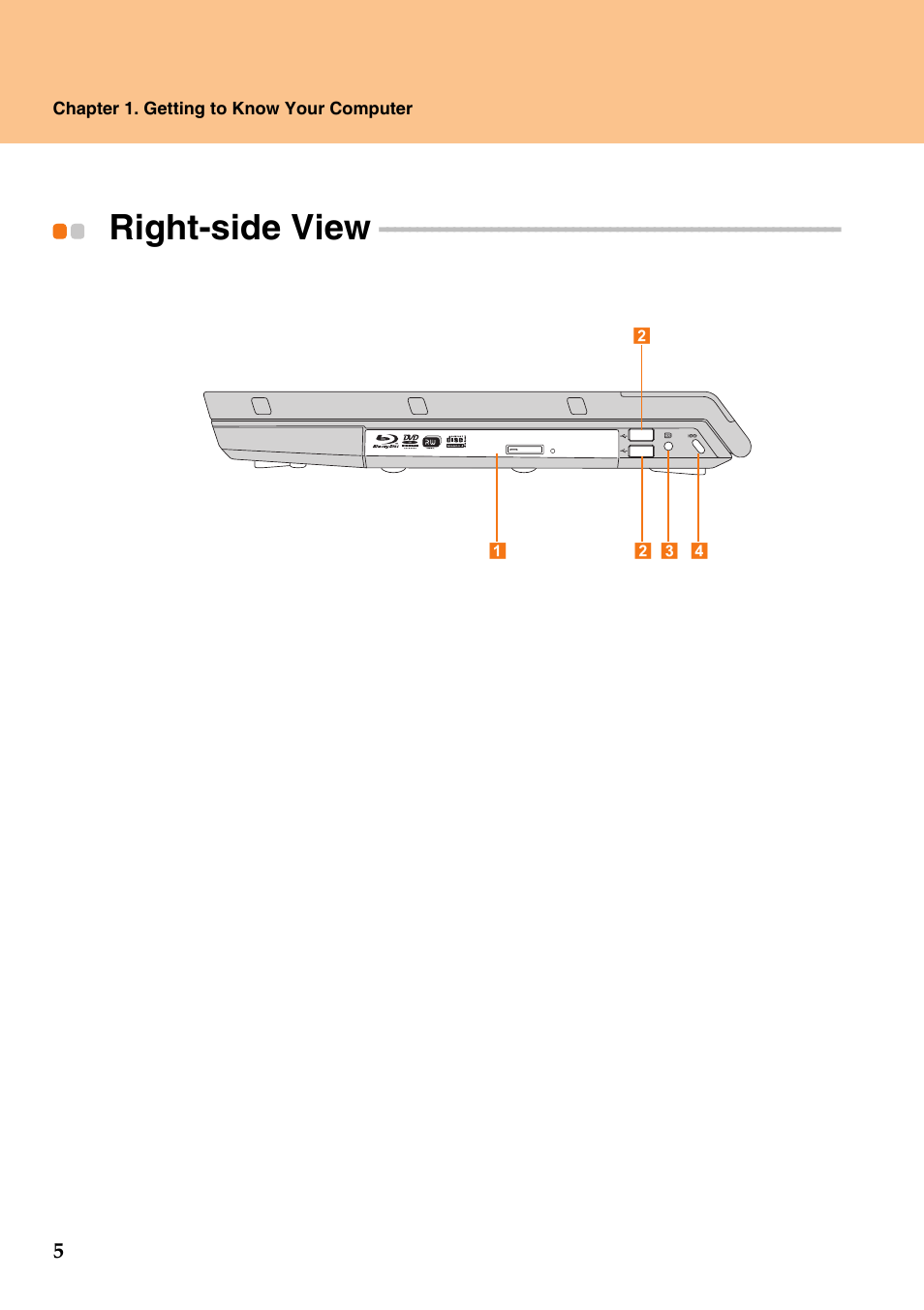 Right-side view | Lenovo IdeaPad Y710 User Manual | Page 10 / 102