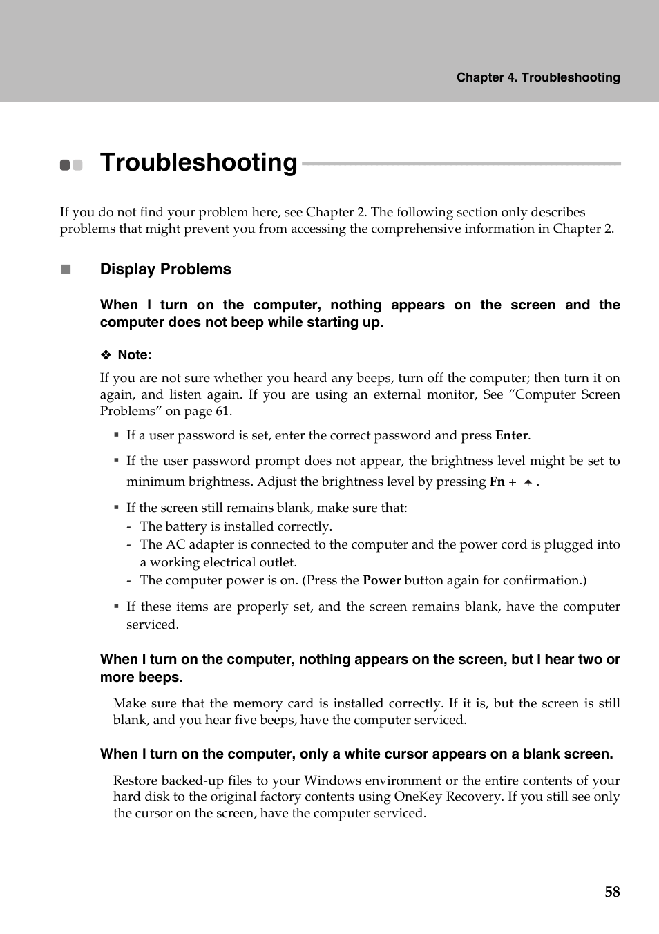 Troubleshooting | Lenovo IdeaPad Y710 User Manual | Page 63 / 102