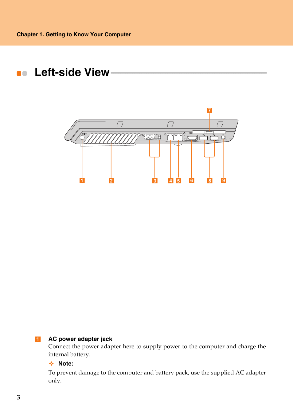 Left-side view | Lenovo IdeaPad Y710 User Manual | Page 8 / 102