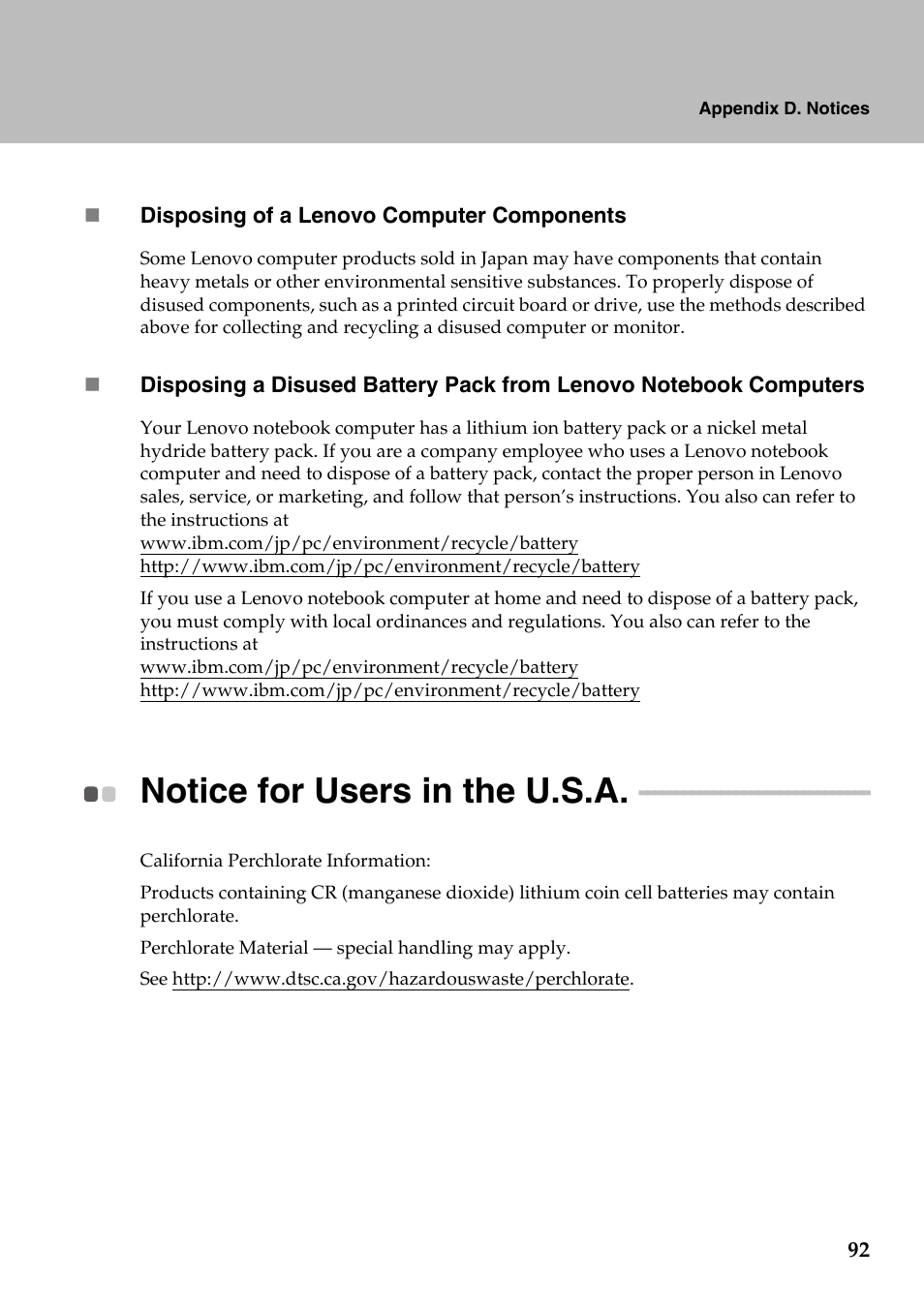 Notice for users in the u.s.a | Lenovo IdeaPad Y710 User Manual | Page 97 / 102