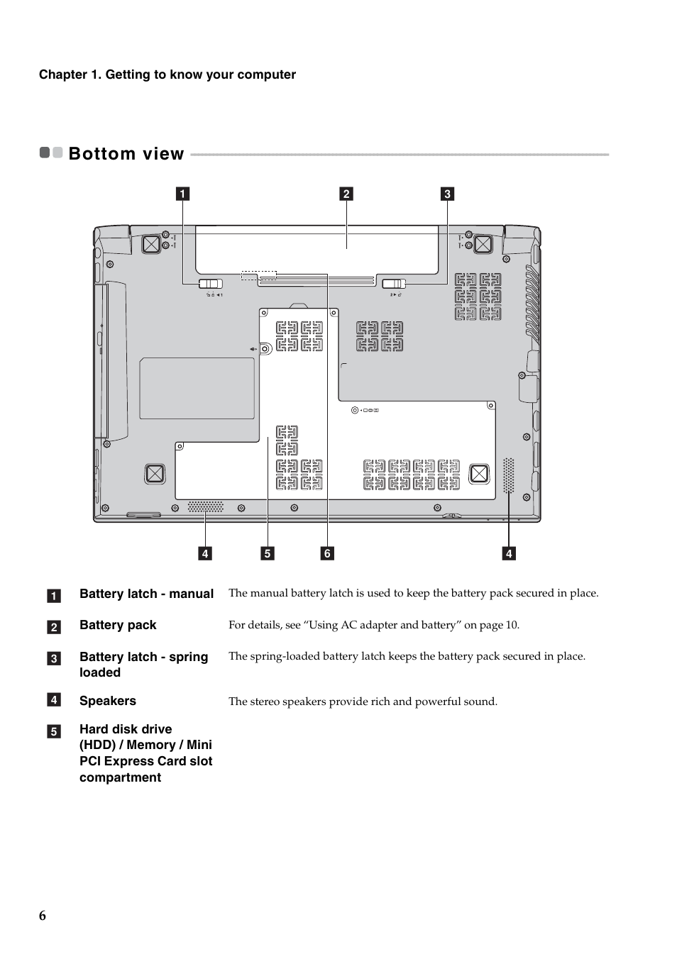 Bottom view | Lenovo B560 Notebook User Manual | Page 10 / 60