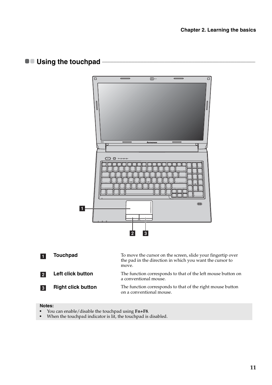 Using the touchpad | Lenovo B560 Notebook User Manual | Page 15 / 60