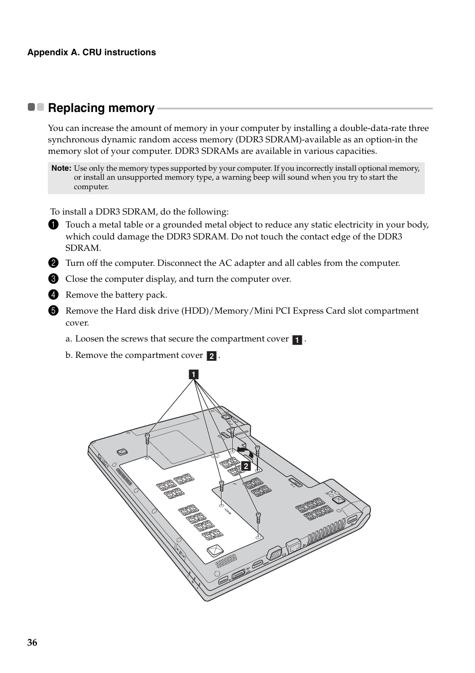 Replacing memory | Lenovo B560 Notebook User Manual | Page 40 / 60