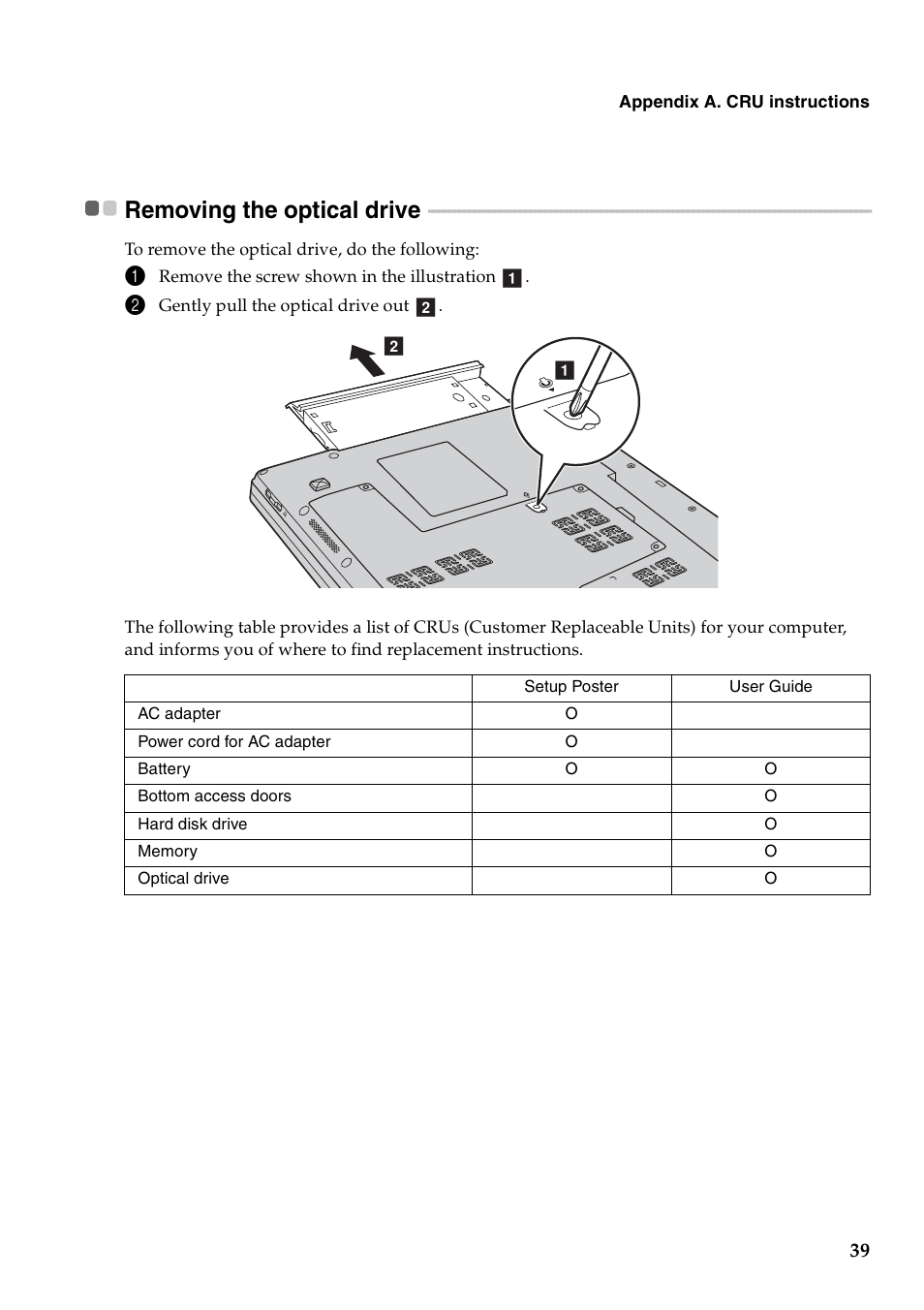 Removing the optical drive | Lenovo B560 Notebook User Manual | Page 43 / 60