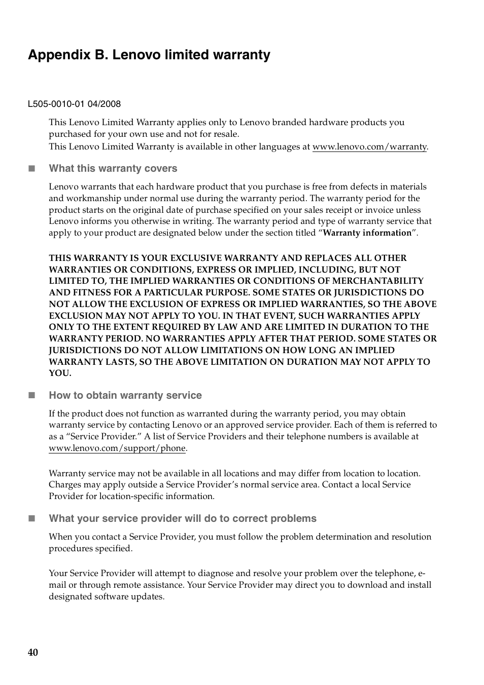 Appendix b. lenovo limited warranty | Lenovo B560 Notebook User Manual | Page 44 / 60