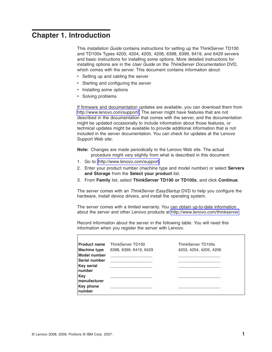 Chapter 1. introduction, Chapter, Introduction | Lenovo ThinkServer TD100x User Manual | Page 17 / 124