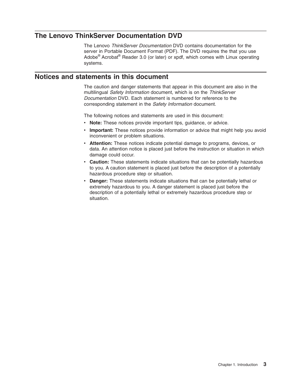The lenovo thinkserver documentation dvd, Notices and statements in this document, Lenovo | Thinkserver, Documentation, Notices, Statements, This, Document | Lenovo ThinkServer TD100x User Manual | Page 19 / 124
