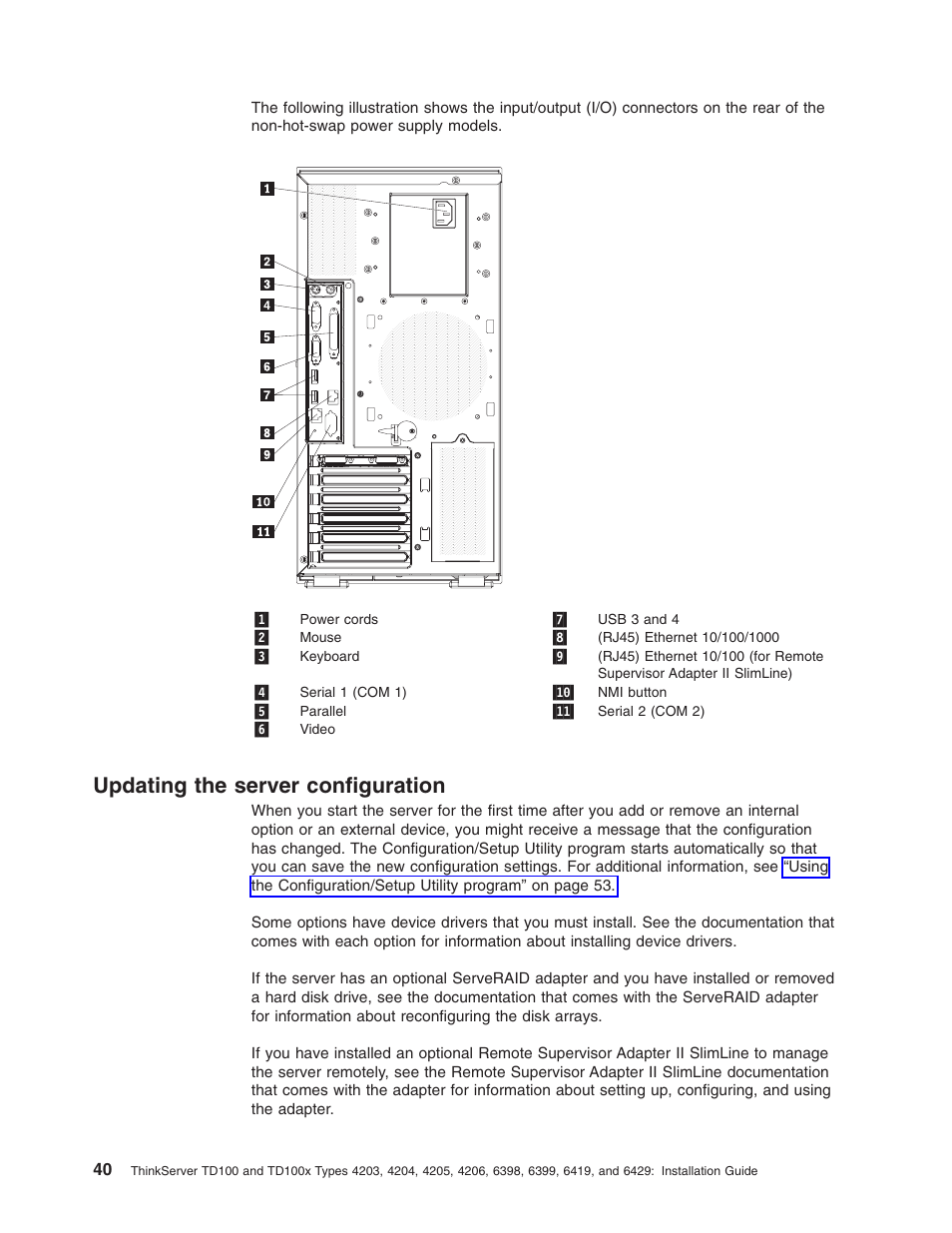 Updating the server configuration, Updating, Server | Configuration | Lenovo ThinkServer TD100x User Manual | Page 56 / 124