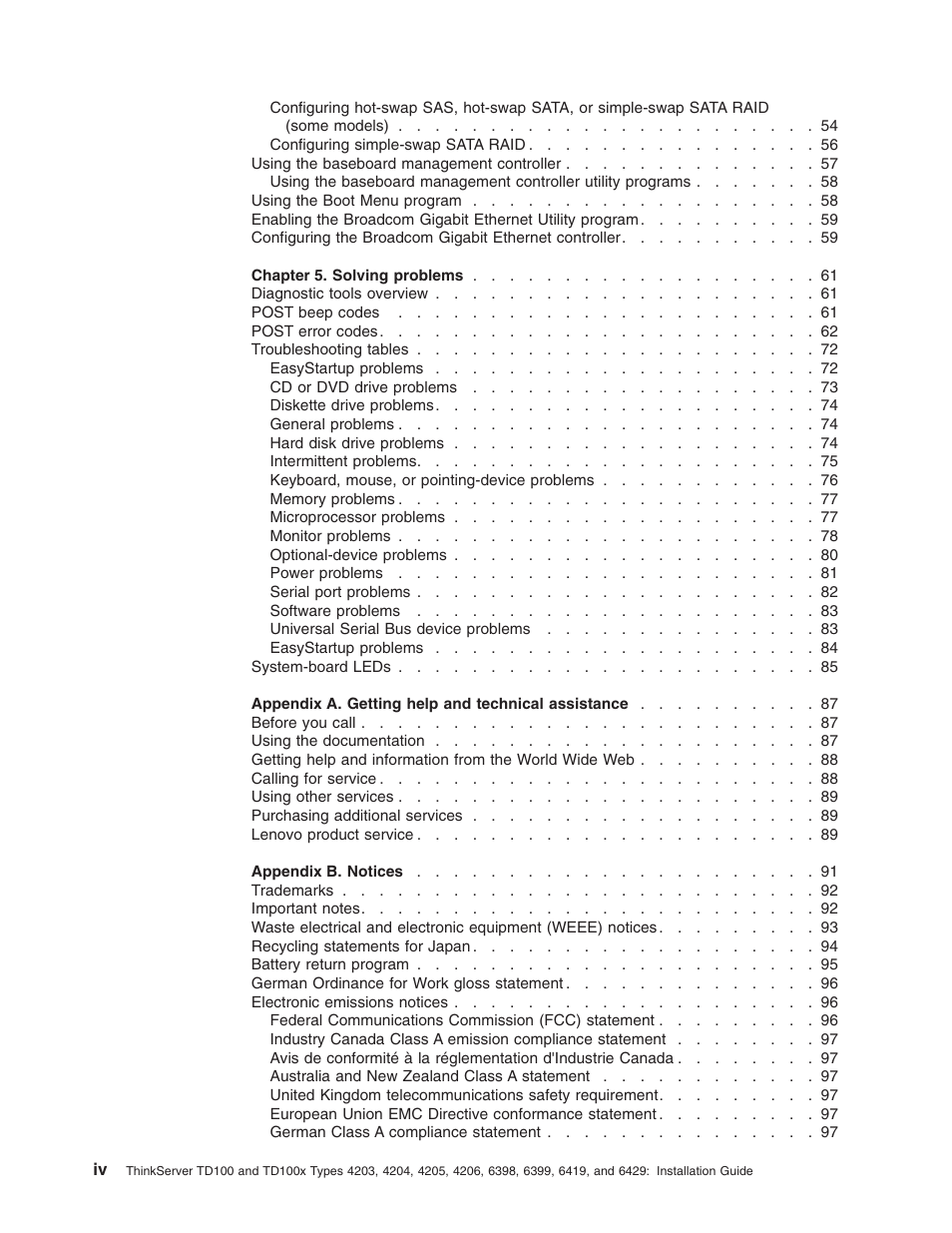 Lenovo ThinkServer TD100x User Manual | Page 6 / 124