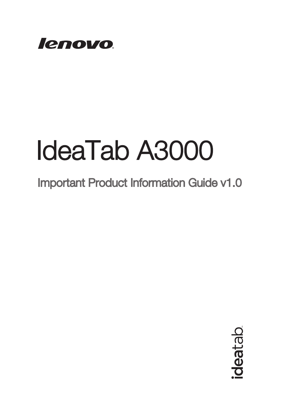 Lenovo A3000 Tablet User Manual | 28 pages