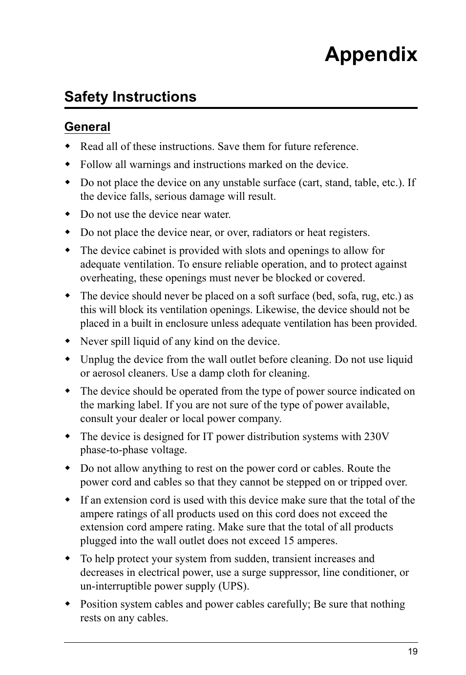 Appendix, Safety instructions, General | ATEN CE-300 User Manual | Page 27 / 33